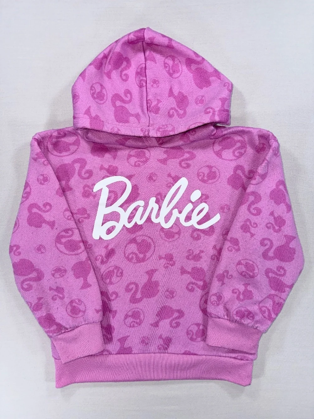 Barbie Pink Logo Hoodie Sweatshirt Girls Size 6